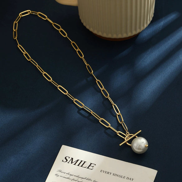 Women's Electroplated Stainless Steel Paperclip Chain Necklace With Geometric Clasp In Simple Sweet Cool Style