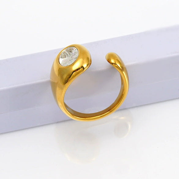 Women’s Electroplated Stainless Steel Ring With Zircon Inlay Irregular Open Geometric Design For Wholesale Jewelry