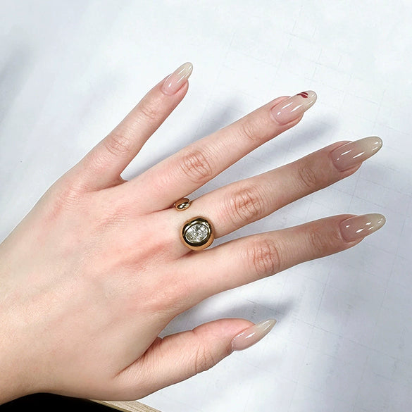 Women’s Electroplated Stainless Steel Ring With Zircon Inlay Irregular Open Geometric Design For Wholesale Jewelry