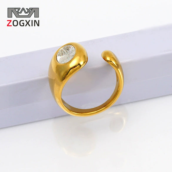 Women’s Electroplated Stainless Steel Ring With Zircon Inlay Irregular Open Geometric Design For Wholesale Jewelry