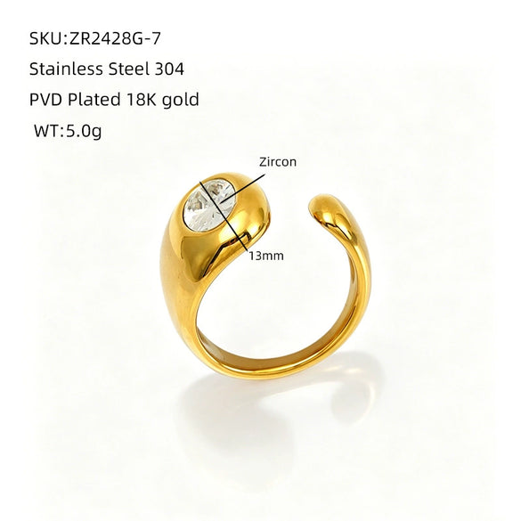 Women’s Electroplated Stainless Steel Ring With Zircon Inlay Irregular Open Geometric Design For Wholesale Jewelry