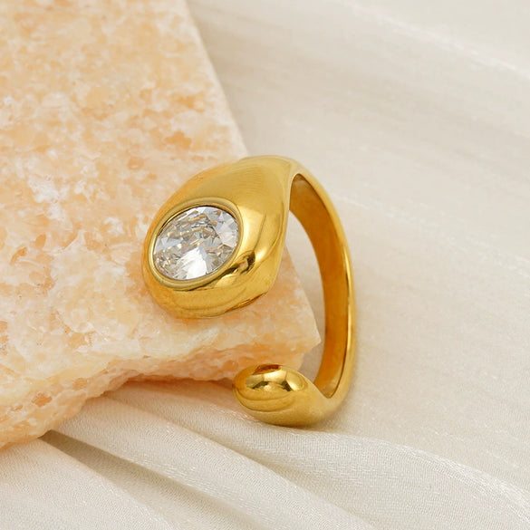 Women’s Electroplated Stainless Steel Ring With Zircon Inlay Irregular Open Geometric Design For Wholesale Jewelry