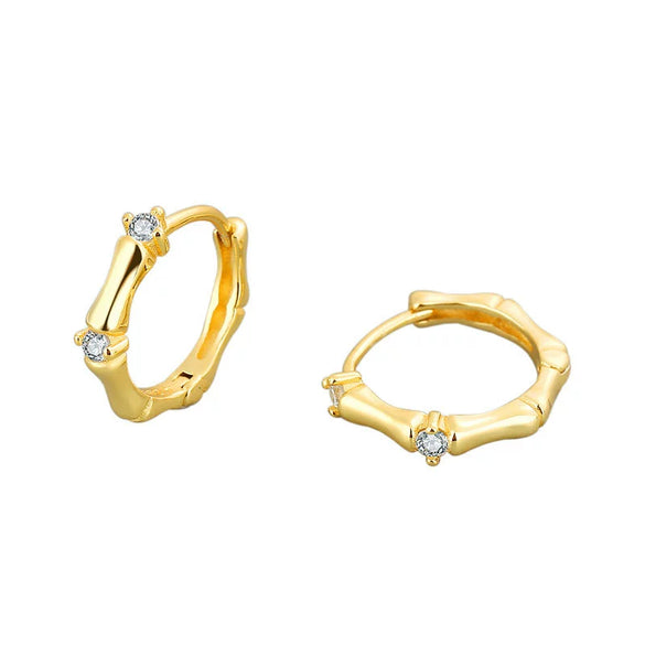 Women's Electroplated 925 Sterling Silver Geometric Bamboo Shaped Hoop Earrings With Ear Buckle