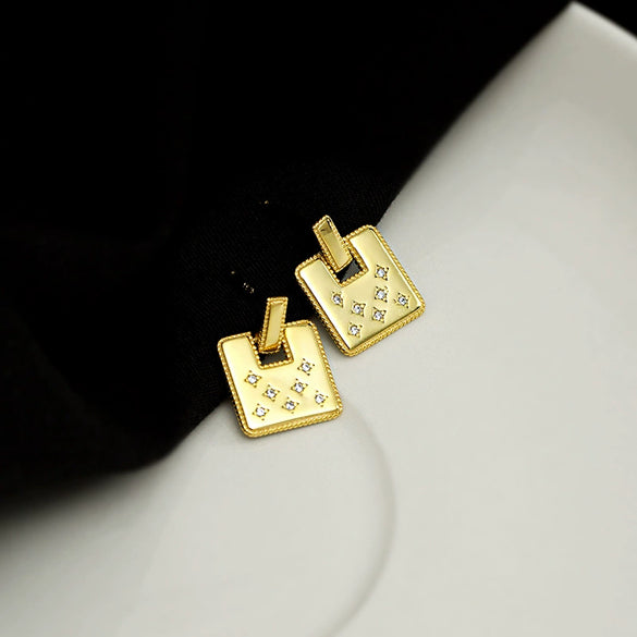 Women's Electroplated Sterling Silver Geometric Earrings With Six Pointed Star And Square Design Retro Light Luxury Style