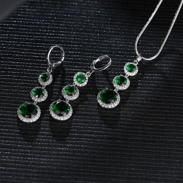 Women's Electroplated Zircon Drop Shape Necklace And Earrings Jewelry Set With Snake Bone Chain Water Drop Design