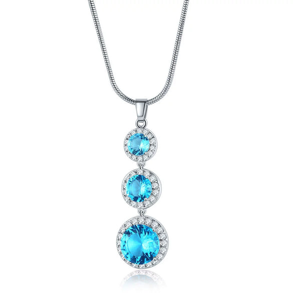 Women's Electroplated Zircon Drop Shape Necklace And Earrings Jewelry Set With Snake Bone Chain Water Drop Design
