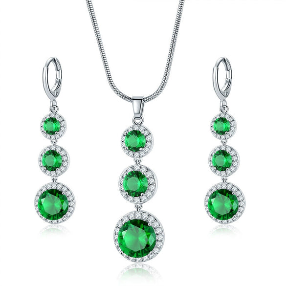 Women's Electroplated Zircon Drop Shape Necklace And Earrings Jewelry Set With Snake Bone Chain Water Drop Design