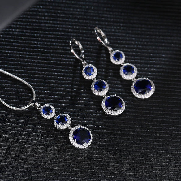 Women's Electroplated Zircon Drop Shape Necklace And Earrings Jewelry Set With Snake Bone Chain Water Drop Design