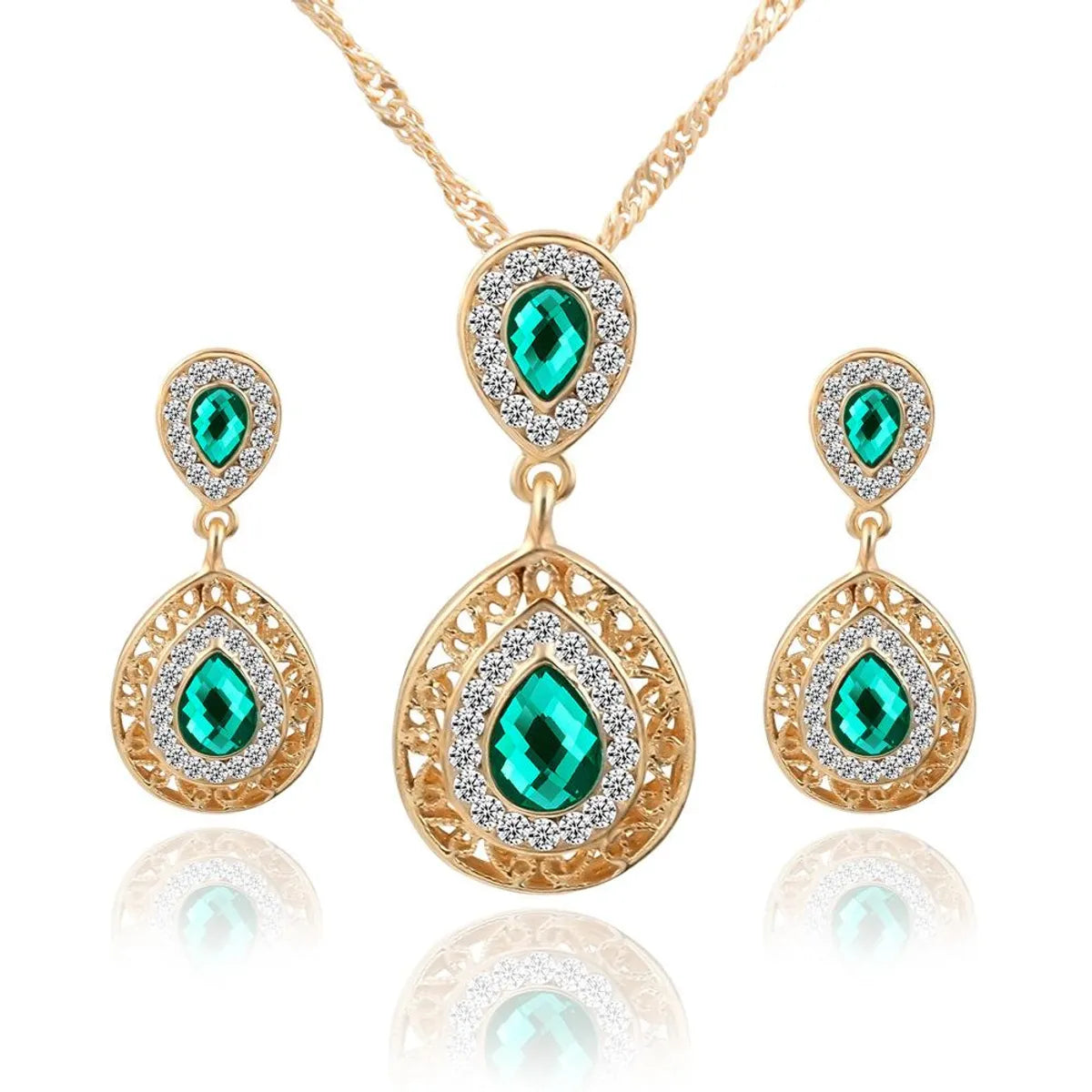 Womens Electroplating Alloy Water Drop Pendant Jewelry Three-piece Pj190422118732