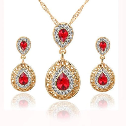 Womens Electroplating Alloy Water Drop Pendant Jewelry Three-piece Pj190422118732