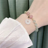 Women's Elegant Alloy Crystal And Freshwater Pearl Geometric Bangle Bracelet With Jade Style Accents