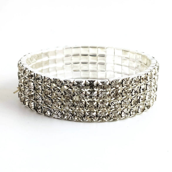 Women's Elegant Alloy Crystal Bracelet Simple Geometric Full Diamond Style Elastic Single Row And Multi Row Fashion Bracelet