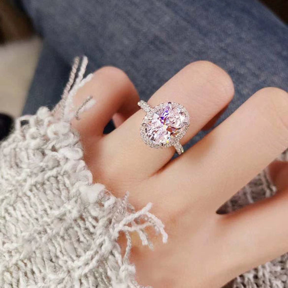 Women's Elegant Alloy Egg Shaped White Zircon Ring With Electroplated Geometric Natural Style For Wedding Jewelry