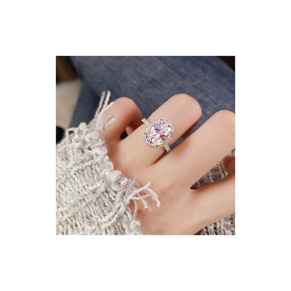 Women's Elegant Alloy Egg Shaped White Zircon Ring With Electroplated Geometric Natural Style For Wedding Jewelry
