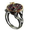 Women's Elegant Black Gold Plated Metal Ring With Garnet Tree Vine Fruit Pattern Fashion Hand Jewelry