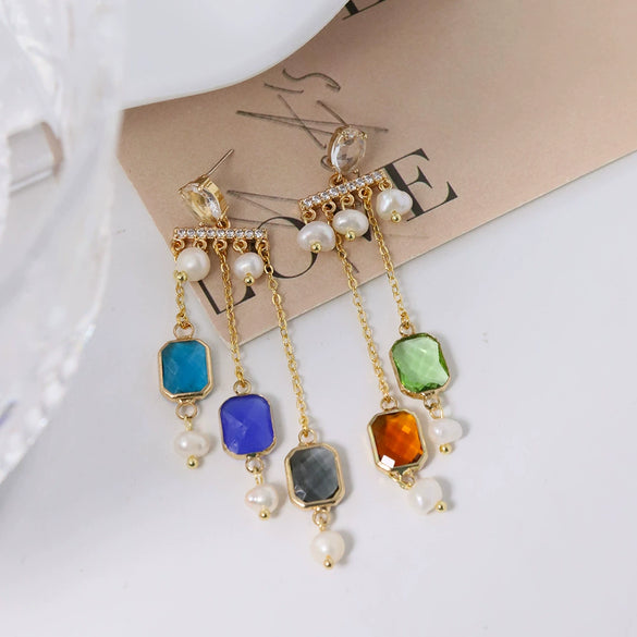 Women's Elegant Fashion Titanium Steel Zircon Flower Tassel Geometric Electroplated Earrings