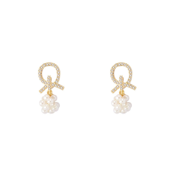 Women's Elegant Fashionable Ear Studs With Pearl Mango Shape Alloy Material Electroplating Treatment And Bow Pattern