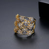 Women's Elegant Flower Open Ring Copper Electroplated Micro Pave Zircon Adjustable Fashion Ring