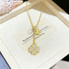 Women's Elegant Flower Shape Titanium Steel And Copper Inlaid With Zircon Clover Tassel Necklace With Color Retention Enhancement