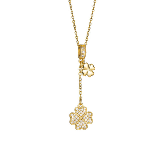 Women's Elegant Flower Shape Titanium Steel And Copper Inlaid With Zircon Clover Tassel Necklace With Color Retention Enhancement