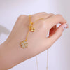 Women's Elegant Flower Shape Titanium Steel And Copper Inlaid With Zircon Clover Tassel Necklace With Color Retention Enhancement