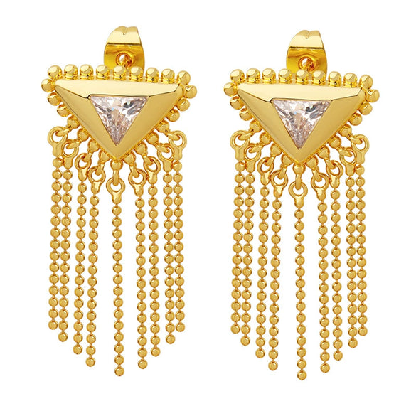 Women's Elegant Geometric Brass Inlaid Zircon Triangle Tassel Earrings With Titanium Steel Ear Pin And Electroplating