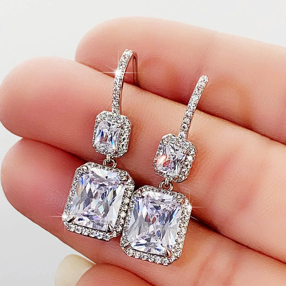Women's Elegant Geometric Copper Earrings With Zircon