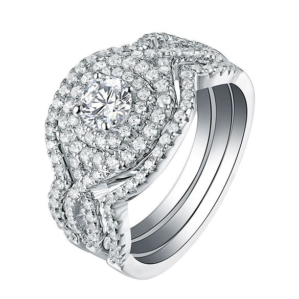 Women's Elegant Geometric Copper Ring Threepiece Set With Zirconia