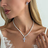 Women's Elegant Geometric Imitation Pearl Beaded Pendant Necklace With Alloy Cross Charm And Lobster Clasp