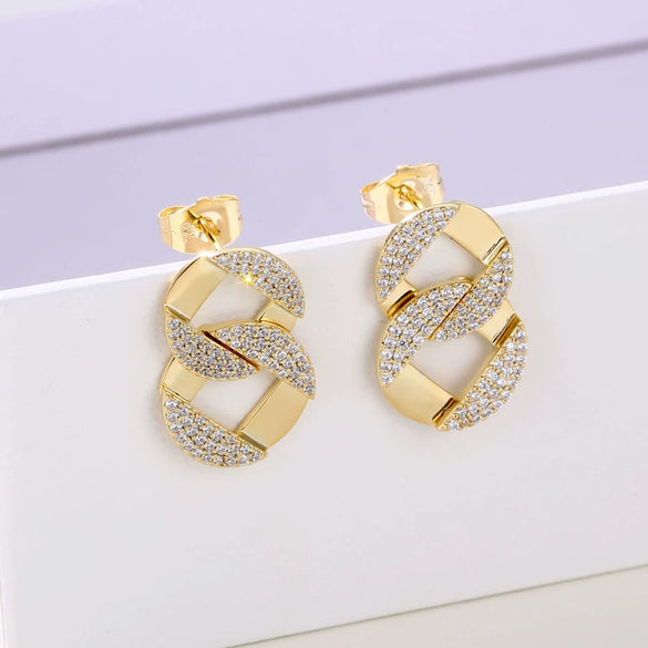 Women's Elegant Geometric Metal Earrings With Micro Inlaid Zircon Electroplated Minimal Fashion Jewelry