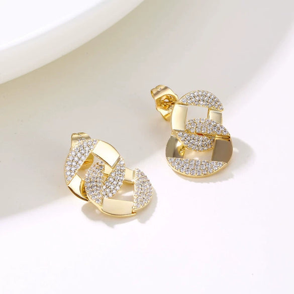 Women's Elegant Geometric Metal Earrings With Micro Inlaid Zircon Electroplated Minimal Fashion Jewelry