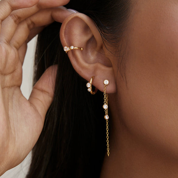 Women's Elegant Geometric Zircon Stainless Steel Water Drop Tassel Earrings With Electroplated Finish