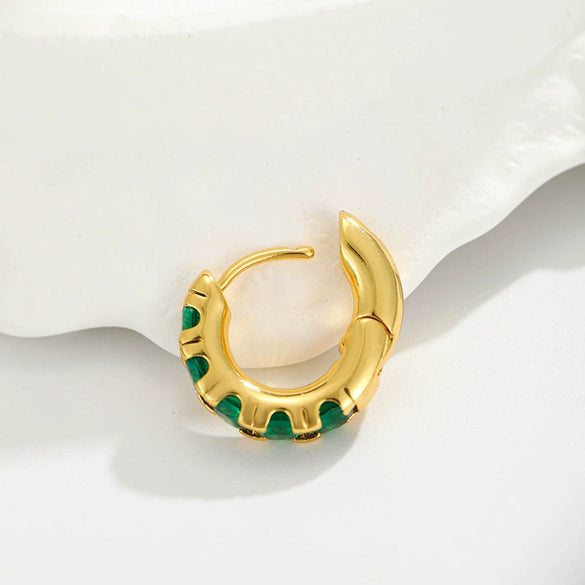 Women's Elegant Green Gem Geometric Earrings In Goldtone Electroplated Copper Jewelry