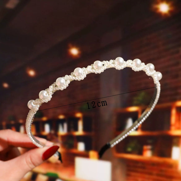 Women's Elegant Handmade Braided Pearl Bow Headband With Diamond Accent Hair Accessory