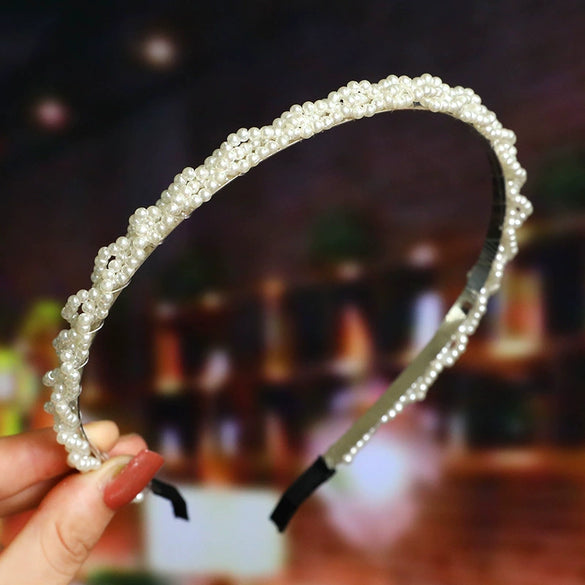 Women's Elegant Handmade Braided Pearl Bow Headband With Diamond Accent Hair Accessory