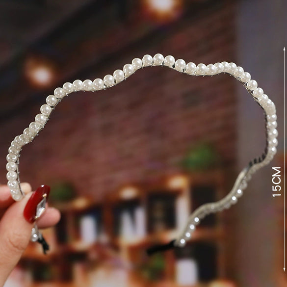 Women's Elegant Handmade Braided Pearl Bow Headband With Diamond Accent Hair Accessory