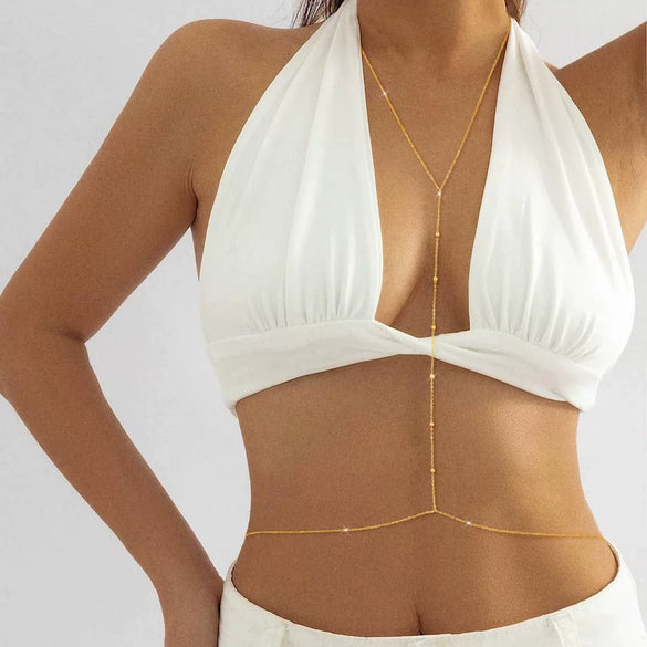Women's Elegant Layered Copper Bikini Belly Chain Geometric Waist Jewelry With Electroplated Bohemian Style
