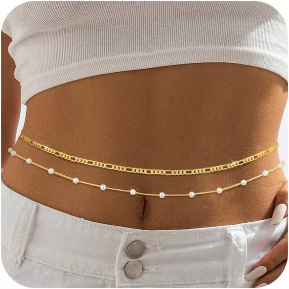 Women's Elegant Layered Copper Bikini Belly Chain Geometric Waist Jewelry With Electroplated Bohemian Style