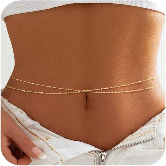 Women's Elegant Layered Copper Bikini Belly Chain Geometric Waist Jewelry With Electroplated Bohemian Style