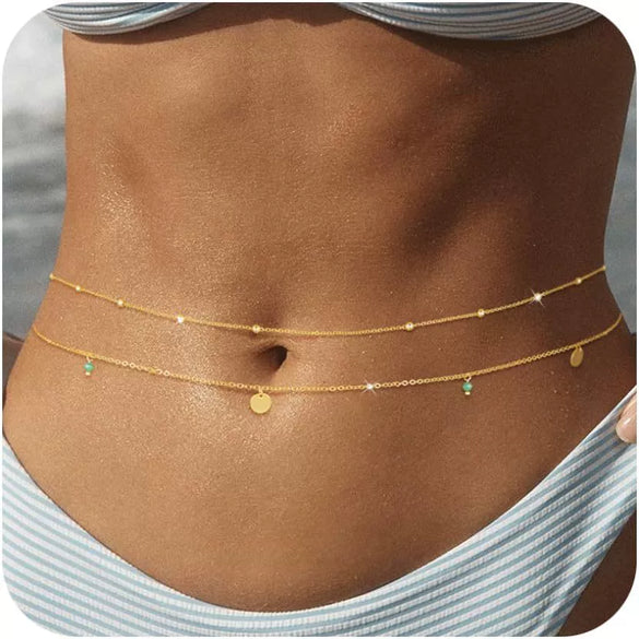Women's Elegant Layered Copper Bikini Belly Chain Geometric Waist Jewelry With Electroplated Bohemian Style