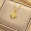 Women's Elegant Light Luxury Full Zirconium Fourleaf Clover Stainless Steel Ochain Pendant Necklace With Geometric Pattern And Titanium Steel Electroplating In Vacuum Furnace