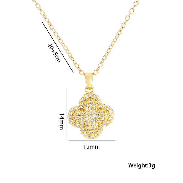 Women's Elegant Light Luxury Full Zirconium Fourleaf Clover Stainless Steel Ochain Pendant Necklace With Geometric Pattern And Titanium Steel Electroplating In Vacuum Furnace