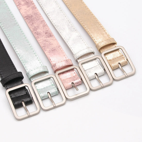 Women's Elegant Minimalist Faux Leather Belt With Alloy Pin Buckle Electroplated Finish