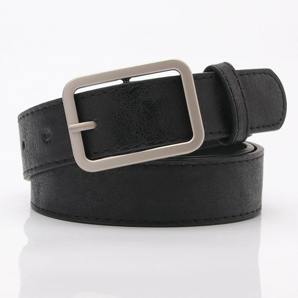 Women's Elegant Minimalist Faux Leather Belt With Alloy Pin Buckle Electroplated Finish