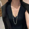 Women's Elegant Natural Pearl Long Pendant Necklace With Geometric Plaid Pattern And Bamboo Chain 18K Real Gold Electroplated
