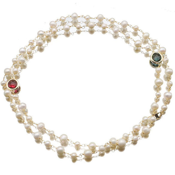 Women's Elegant Natural Pearl Long Pendant Necklace With Geometric Plaid Pattern And Bamboo Chain 18K Real Gold Electroplated