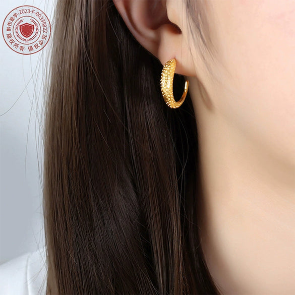 Women's Elegant Niche Titanium Steel Irregular Forged Geometric Pattern Plated Earrings