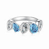 Women's Elegant S925 Silver Ring With Blue Water Drop Love Zircon Butterfly Heart And Bow Patterns Electroplated