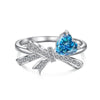 Women's Elegant S925 Silver Ring With Blue Water Drop Love Zircon Butterfly Heart And Bow Patterns Electroplated