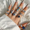 Women's Elegant S925 Silver Ring With Blue Water Drop Love Zircon Butterfly Heart And Bow Patterns Electroplated